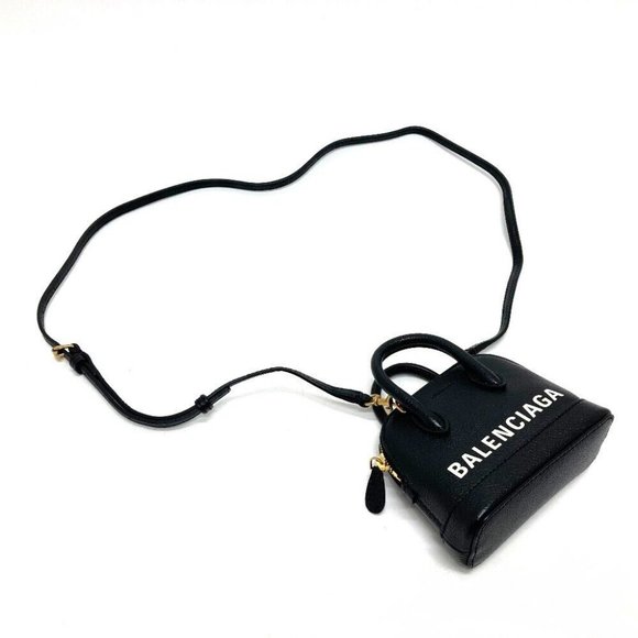 Authentic BALENCIAGA 639756 logo Villetop 2WAY Hand Bag Shoulder Bag Black - Picture 2 of 12
